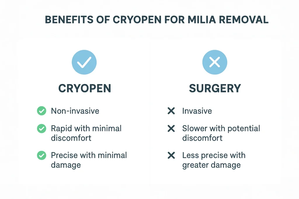 Benefits of cryopen for milia removal South Yardley compared to surgical treatments.