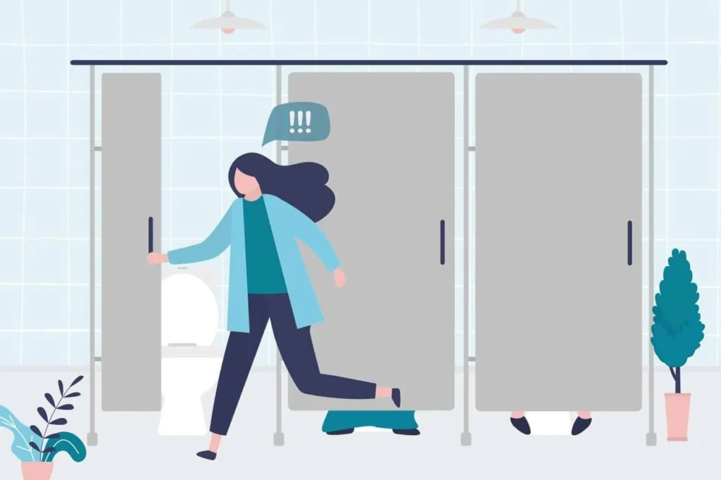 graphic of Urine incontinence South Yardley woman running to the toilet.