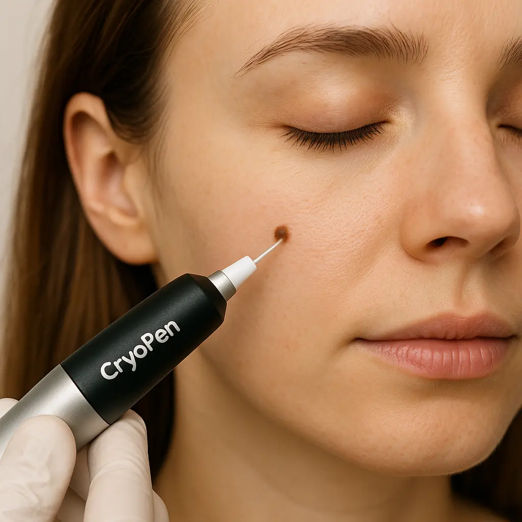 woman receiving facial mole removal South Yardley using cryopen